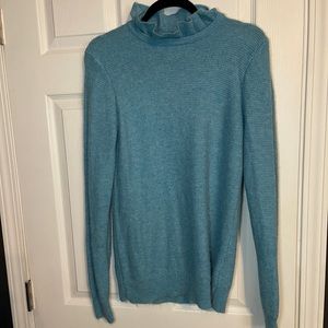 J. Crew Turquoise Alpaca Blend Ruffle Neck Sweater